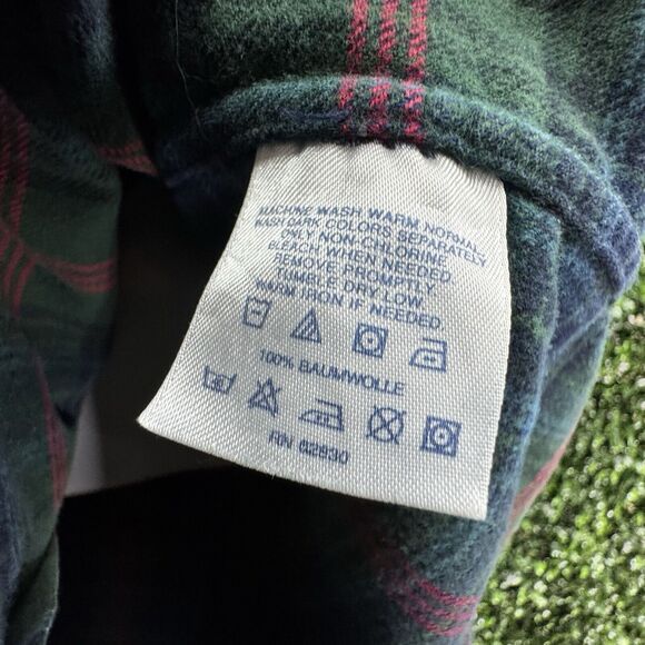 VTG Lands End XLT 17-17.5 Mens Button Shirt Green Portuguese Tartan Flannel RARE - Picture 7 of 8